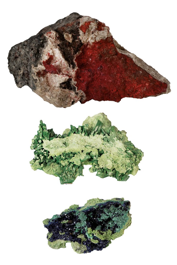 Kupferminerialien: Azurit, Bayldonit, Cuprit