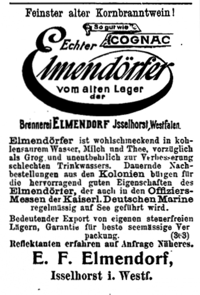Anzeige aus der Deutschen Kolonialzeitung von 1898